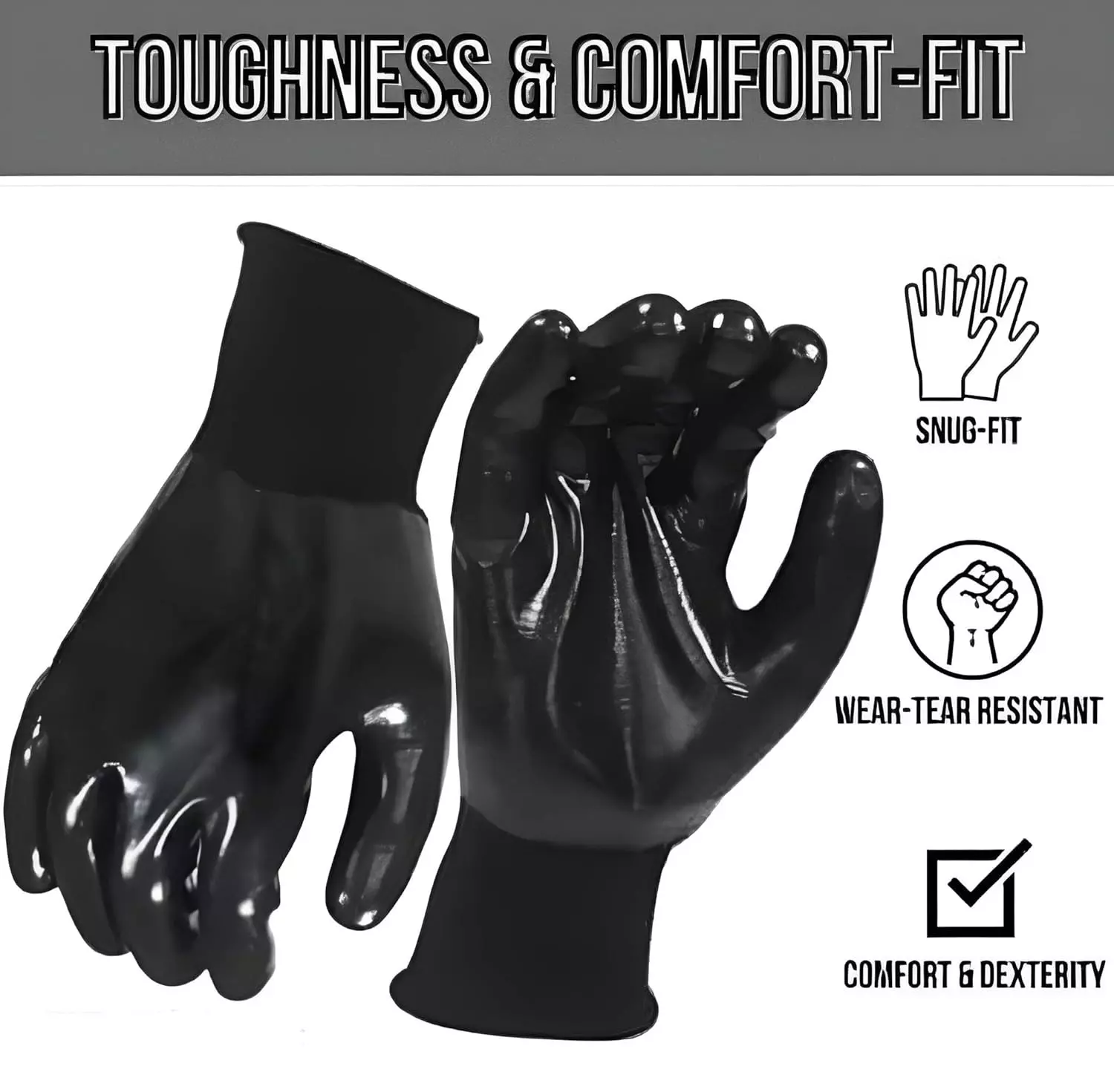 Swavind Safety Hand Gloves Durable Synthetic Fabric Full Latex + Nitrile Coating with Abrasion Resistance Full Black Free Size (Pack of 600 Pair)