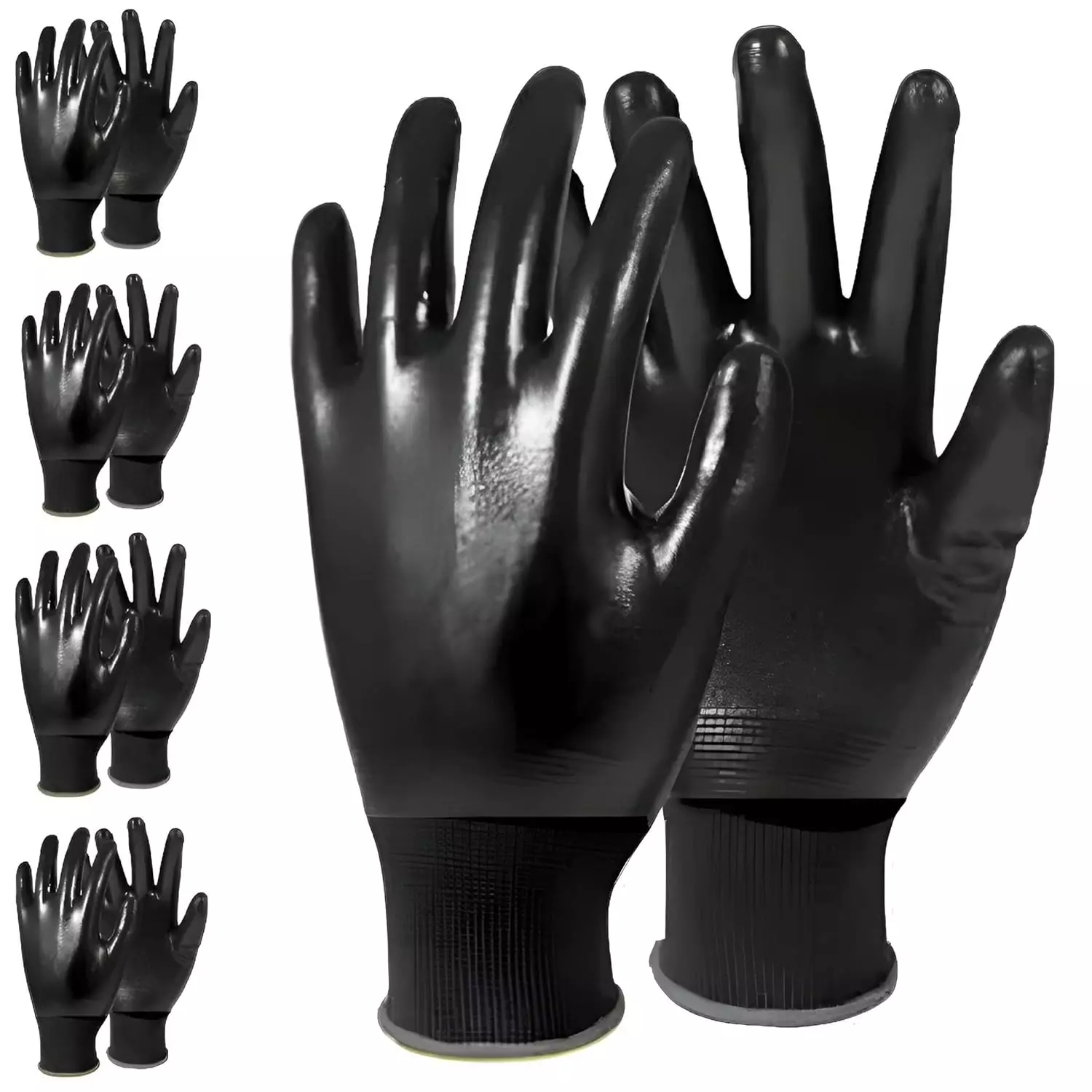 Swavind Safety Hand Gloves Durable Synthetic Fabric Full Latex + Nitrile Coating with Abrasion Resistance Full Black Free Size (Pack of 600 Pair)