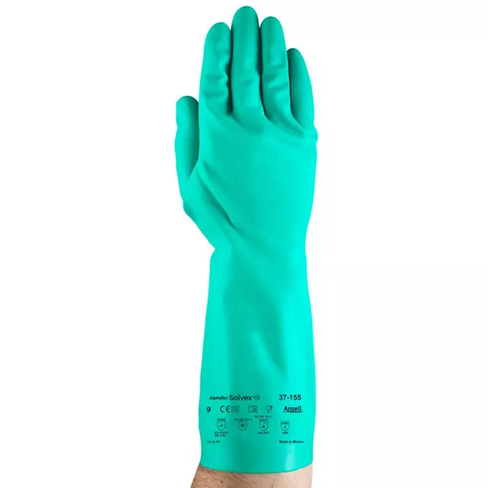 Ansell Alphatec Solvex 37-155 Green Nitrile Chemical Resistant Work Gloves Size 10 Nitrile Coating, 37155100