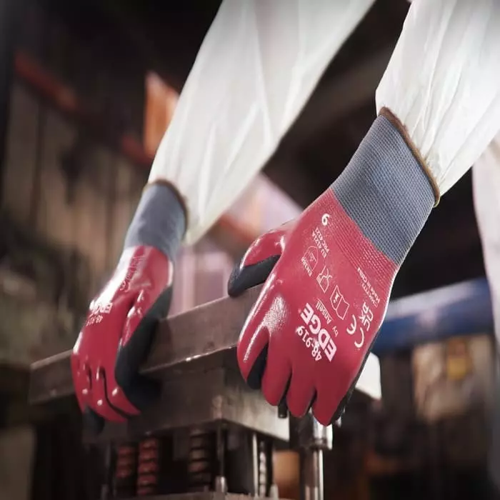 Ansell Edge 48-919 Black/Red Polyester Oil Resistant Work Gloves Size 6 Nitrile Coating, 48919060