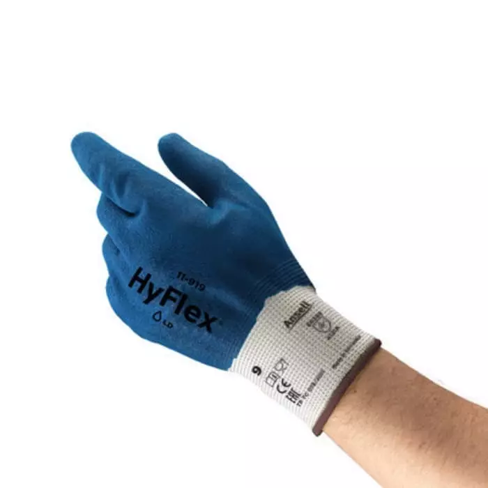 Ansell HyFlex 11-919 Blue Nylon Oil Resistant Gloves Size 11 Nitrile Coating, 11919110