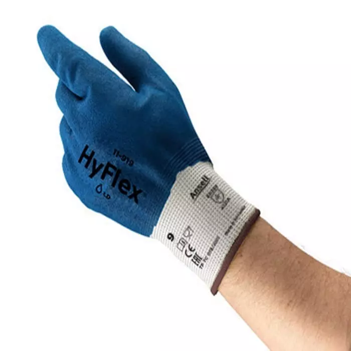 Ansell HyFlex 11-919 Blue Nylon Oil Resistant Gloves Size 9 Nitrile Coating, 11919VP090