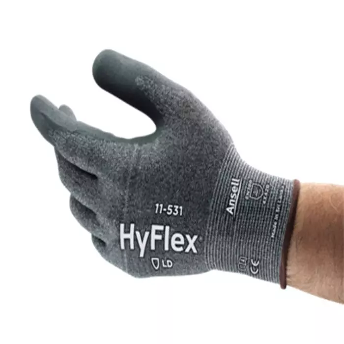 Ansell HyFlex 11-531 Black Glass Fiber HPPE Nylon Spandex (Liner) Abrasion & Cut Resistant Gloves Size 6, 11531060
