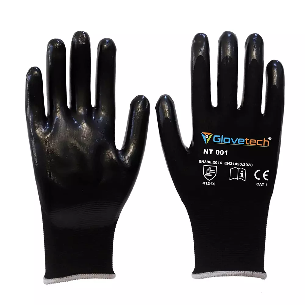 Glovetech Nitrile Coated Gloves Palm Dipped White/Black Large Size, NT 001 (Pack of 480 Pair)