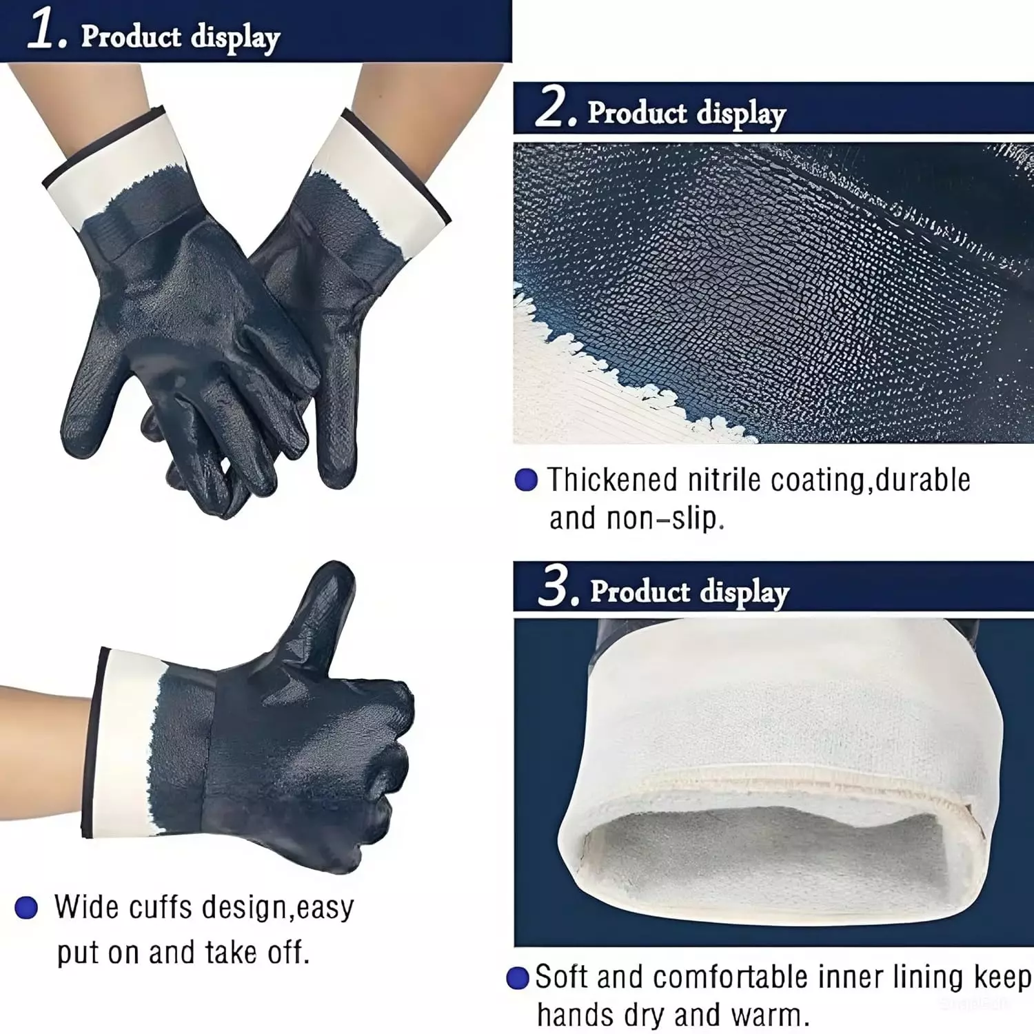 Swavind Safety Hand Gloves Strong Synthetic Fabric Latex & Nitrile Coated Palm with Abrasion Resistance Dark Blue Free Size