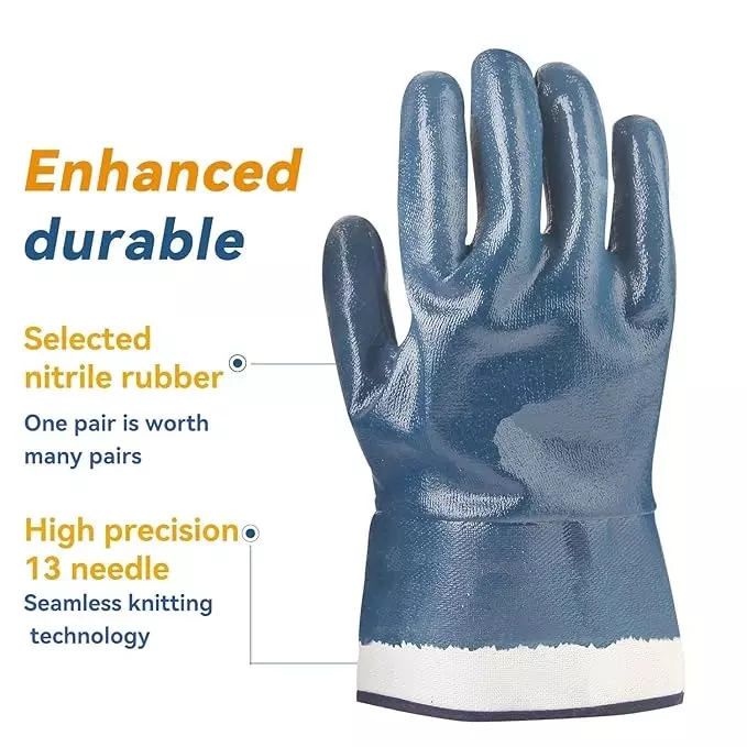 Swavind Safety Hand Gloves Strong Synthetic Fabric Latex & Nitrile Coated Palm with Abrasion Resistance Dark Blue Free Size