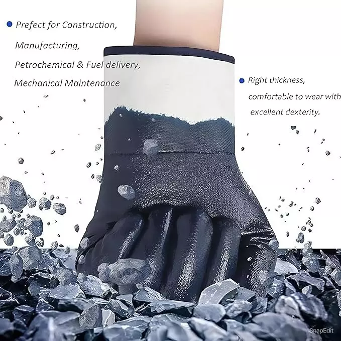 Swavind Safety Hand Gloves Strong Synthetic Fabric Latex & Nitrile Coated Palm with Abrasion Resistance Dark Blue Free Size