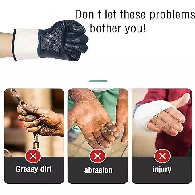 Swavind Safety Hand Gloves Strong Synthetic Fabric Latex & Nitrile Coated Palm with Abrasion Resistance Dark Blue Free Size