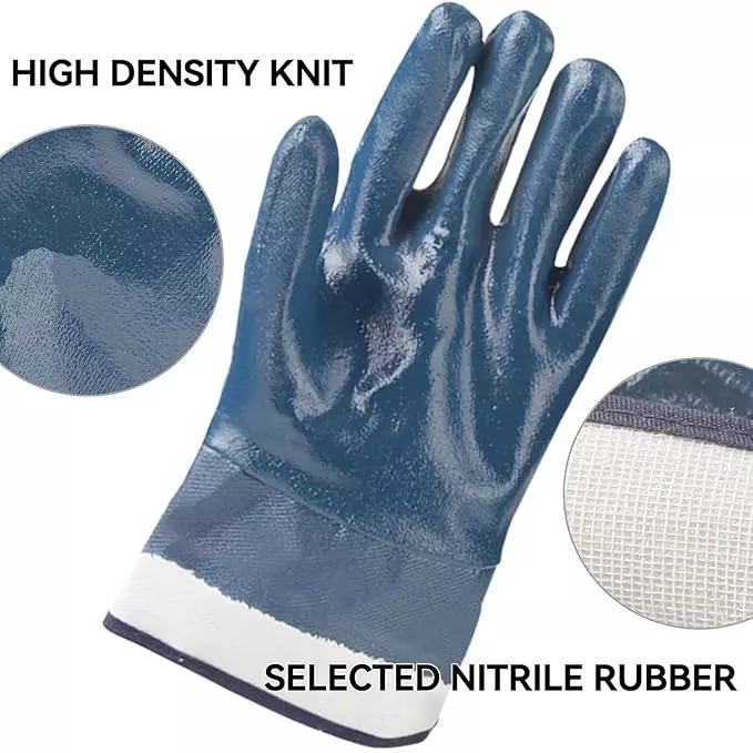 Swavind Safety Hand Gloves Strong Synthetic Fabric Latex & Nitrile Coated Palm with Abrasion Resistance Dark Blue Free Size