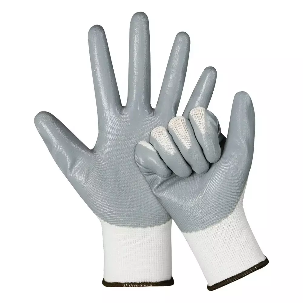 Swavind Safety Hand Gloves Durable Synthetic Fabric Latex & Nitrile Coated Palm with Abrasion Resistance Grey & White Free Size