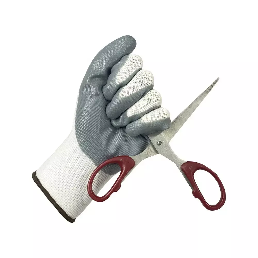 Swavind Safety Hand Gloves Durable Synthetic Fabric Latex & Nitrile Coated Palm with Abrasion Resistance Grey & White Free Size