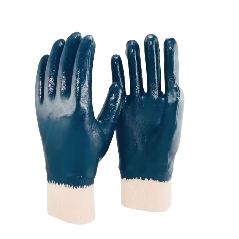 Swavind Safety Hand Gloves Durable Synthetic Fabric Latex & Nitrile Coated Palm with Abrasion Resistance Dark Blue & White Free Size (Pack of 120 Pair)