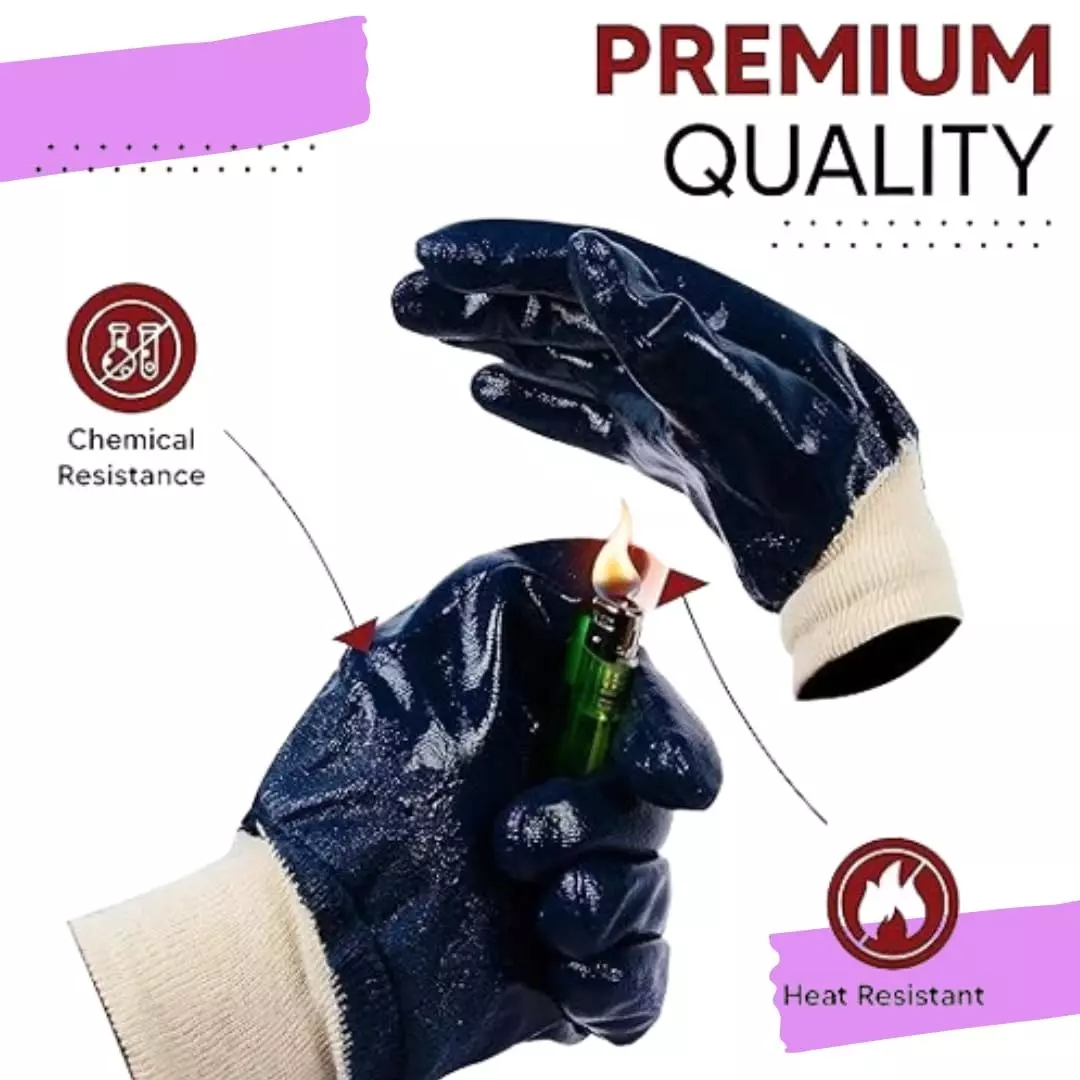 Swavind Safety Hand Gloves Durable Synthetic Fabric Latex & Nitrile Coated Palm with Abrasion Resistance Dark Blue & White Free Size (Pack of 120 Pair)