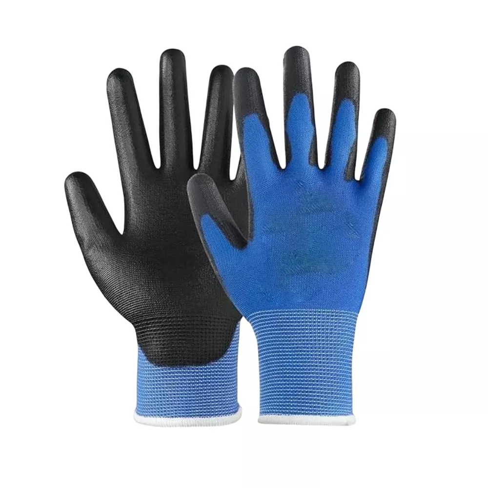 Swavind Safety Hand Gloves Strong Synthetic Fabric Latex & Nitrile Coated Palm with Abrasion Resistance Blue & Black Free Size (Pack of 120 Pair)