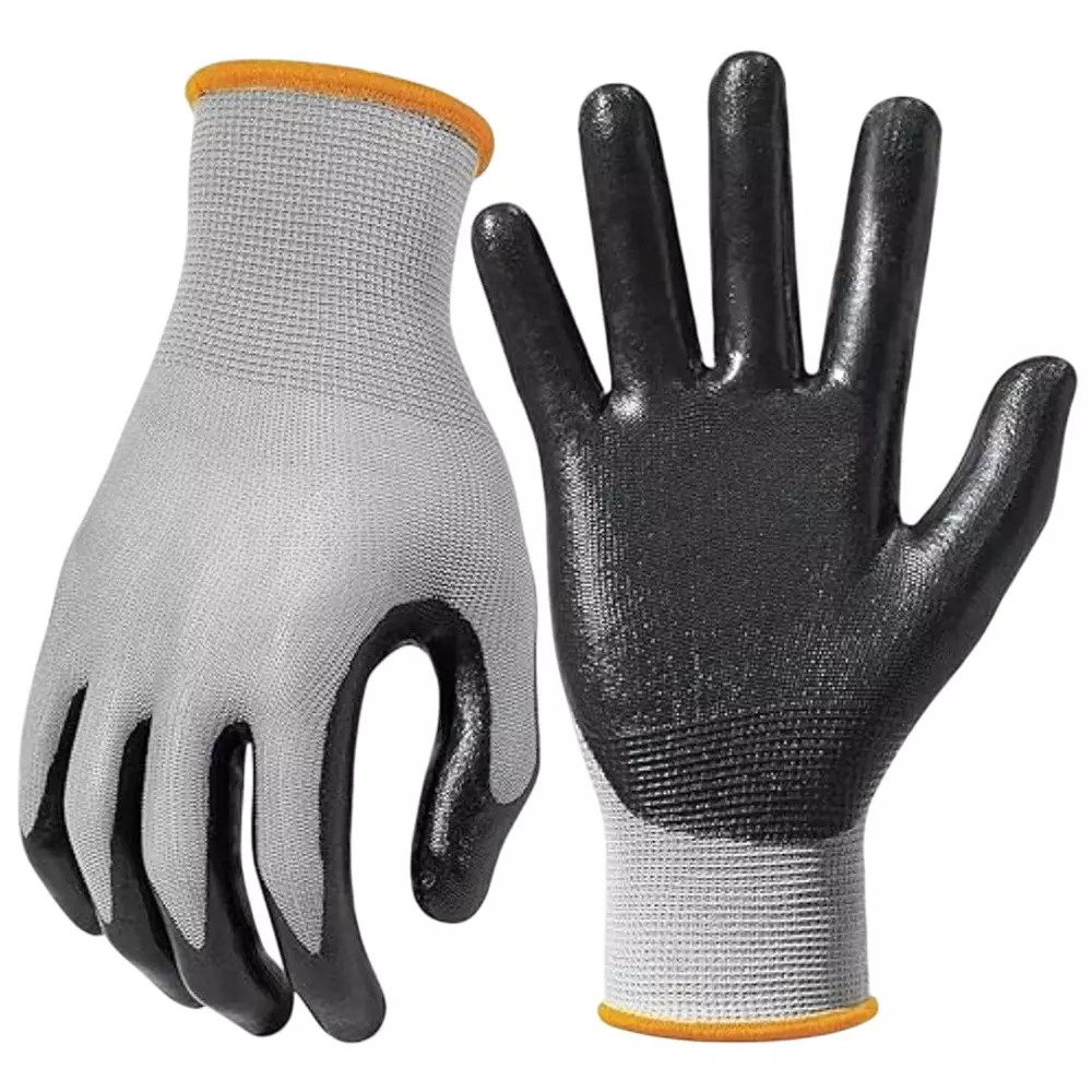 Swavind Safety Hand Gloves Synthetic Latex-Nitrile Coated Palm with Abrasion Resistance Grey & Black Free Size (Pack of 600 Pair)