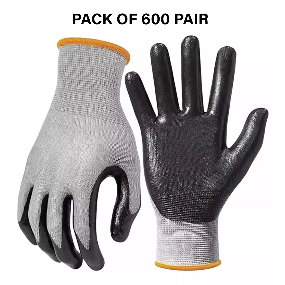 Swavind Safety Hand Gloves Synthetic Latex-Nitrile Coated Palm with Abrasion Resistance Grey & Black Free Size (Pack of 600 Pair)