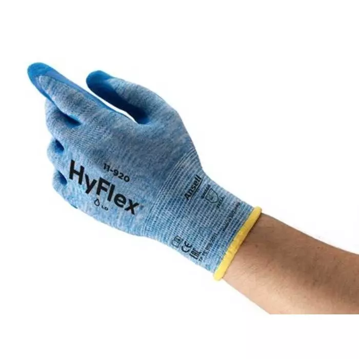 Ansell HyFlex 11-920 Blue Nylon Oil Grip Oil Repellent Gloves Size 6 Nitrile Coating, 11920060