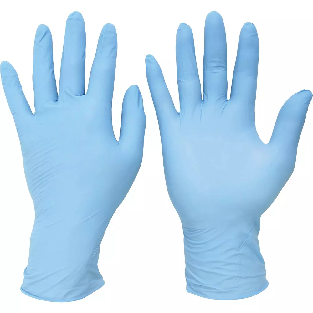 MIDORI Nitrile Disposable Gloves Blue L Size 21.0 cm Palm Circumference, VERTE-728-L (Pack of 100 Pair)
