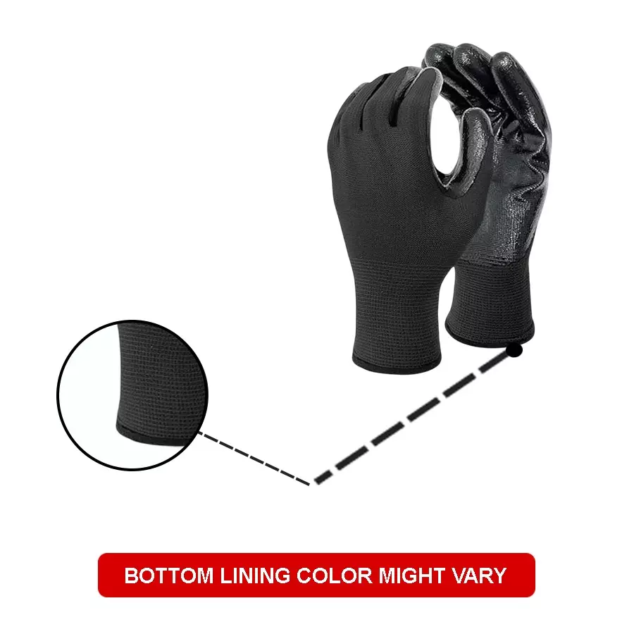 Swavind Safety Hand Gloves Latex-Nitrile Blend Latex-Nitrile Coated Palm with Abrasion Resistance Black Free Size (Pack of 12 Pair)