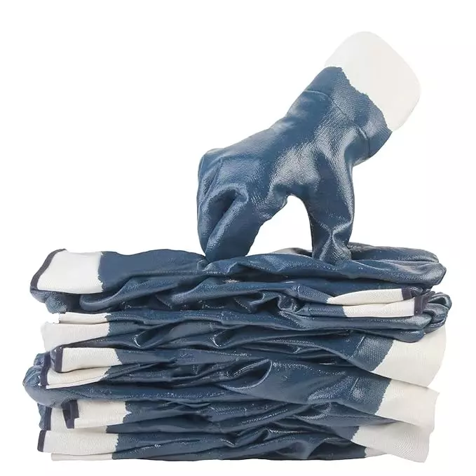 Swavind Safety Hand Gloves Strong Synthetic Fabric Latex & Nitrile Coated Palm with Abrasion Resistance Dark Blue Free Size (Pack of 12 Pair)
