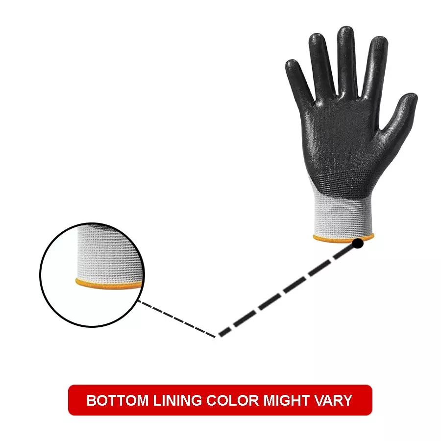 Swavind Safety Hand Gloves Synthetic Latex-Nitrile Coated Palm with Abrasion Resistance Grey & Black Free Size (Pack of 120 Pair)