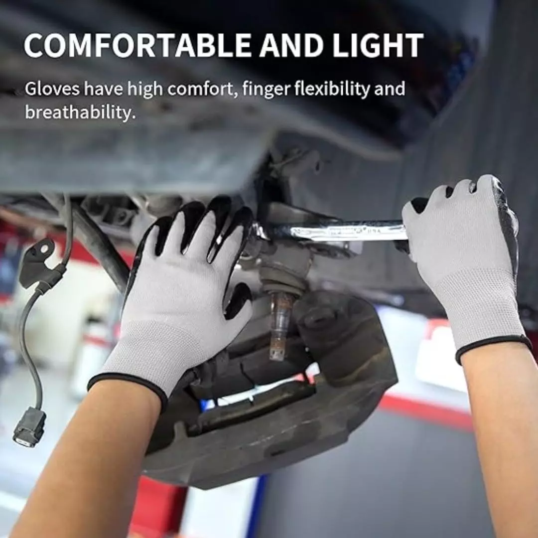 Swavind Safety Hand Gloves Synthetic Latex-Nitrile Coated Palm with Abrasion Resistance Grey & Black Free Size (Pack of 120 Pair)