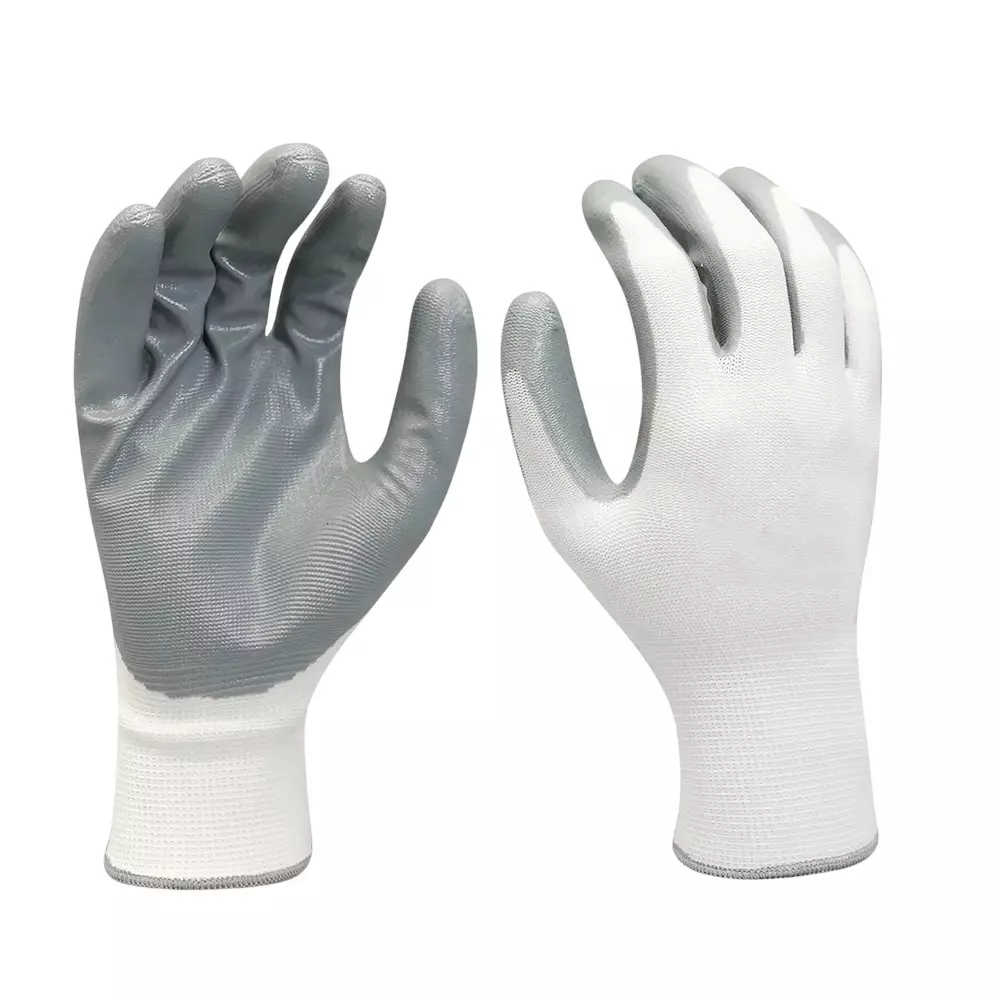 Swavind Safety Hand Gloves Durable Synthetic Fabric Latex & Nitrile Coated Palm with Abrasion Resistance Grey & White Free Size (Pack of 120 Pair)