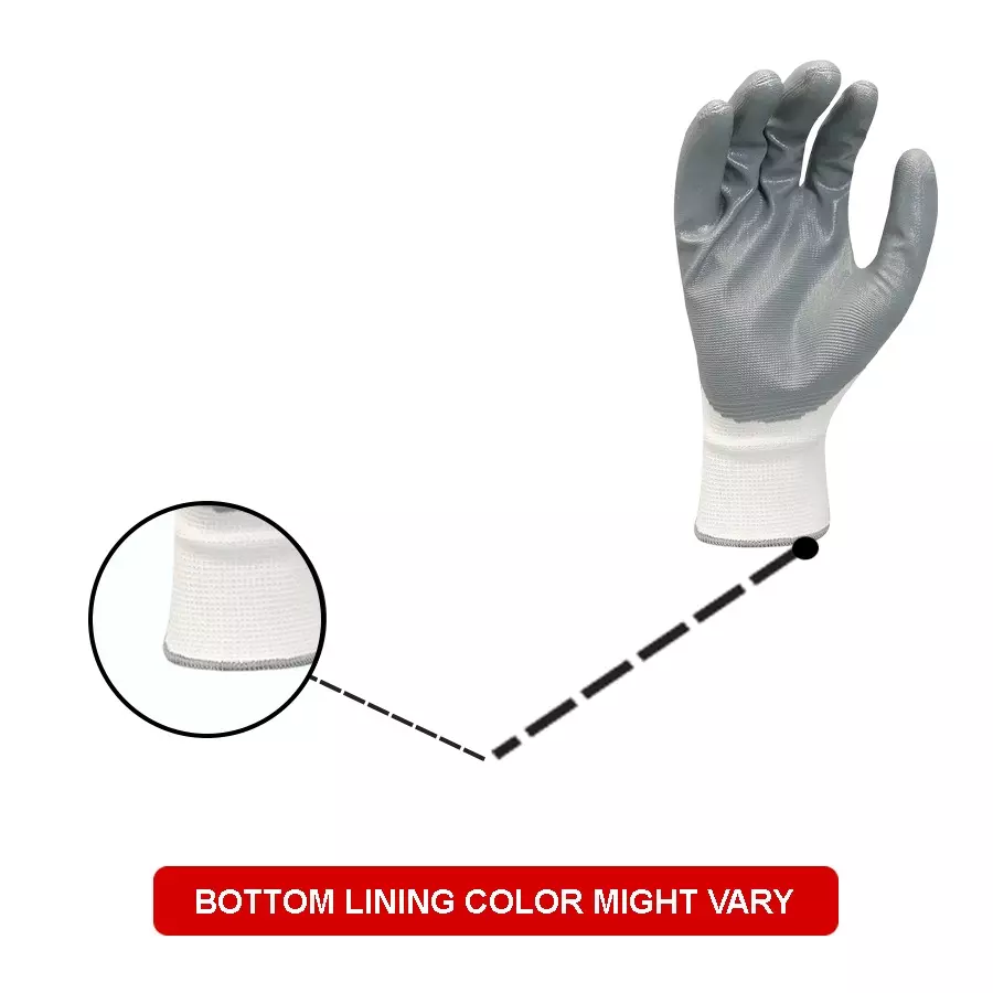 Swavind Safety Hand Gloves Durable Synthetic Fabric Latex & Nitrile Coated Palm with Abrasion Resistance Grey & White Free Size (Pack of 120 Pair)