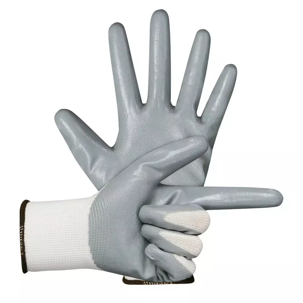 Swavind Safety Hand Gloves Durable Synthetic Fabric Latex & Nitrile Coated Palm with Abrasion Resistance Grey & White Free Size (Pack of 120 Pair)
