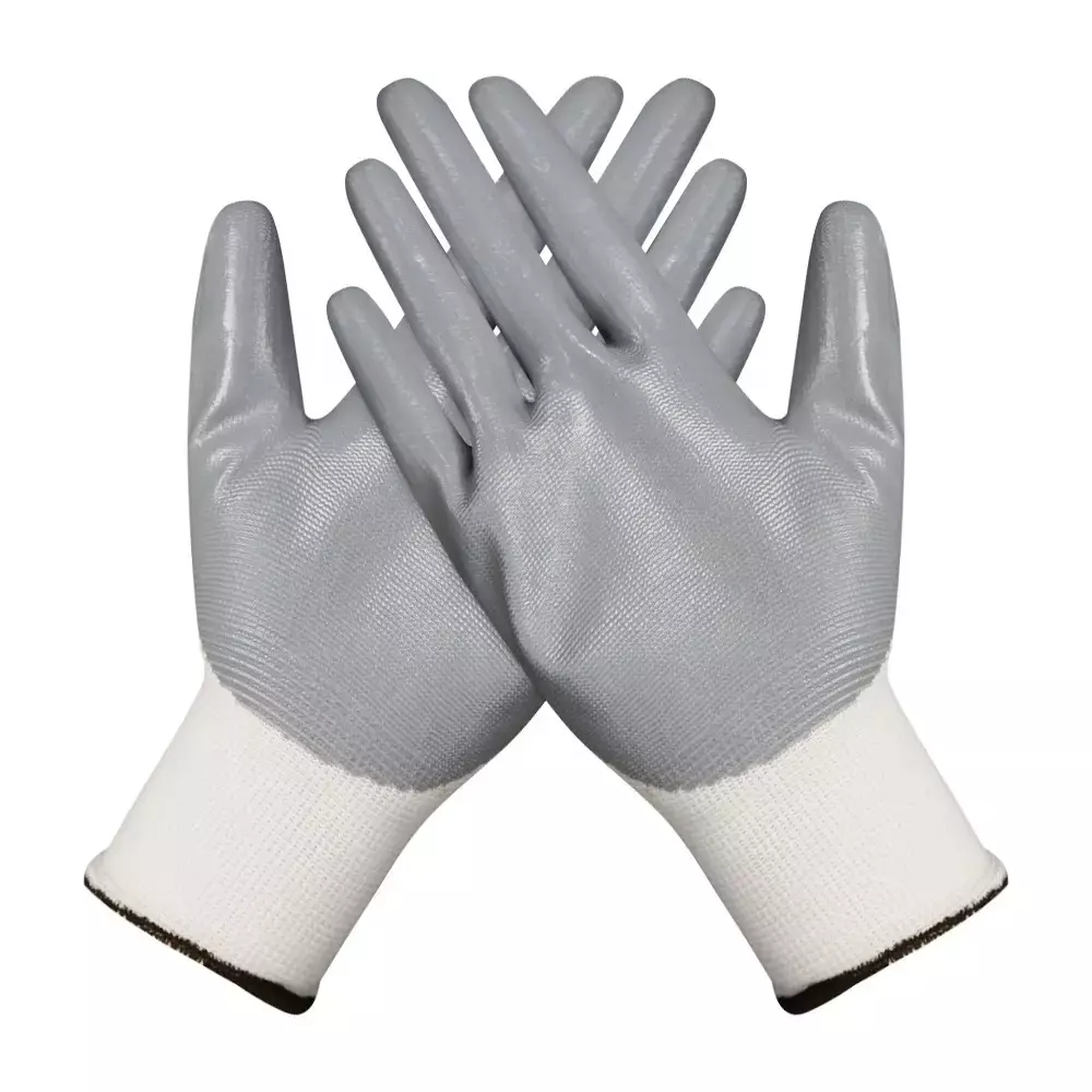 Swavind Safety Hand Gloves Durable Synthetic Fabric Latex & Nitrile Coated Palm with Abrasion Resistance Grey & White Free Size (Pack of 120 Pair)