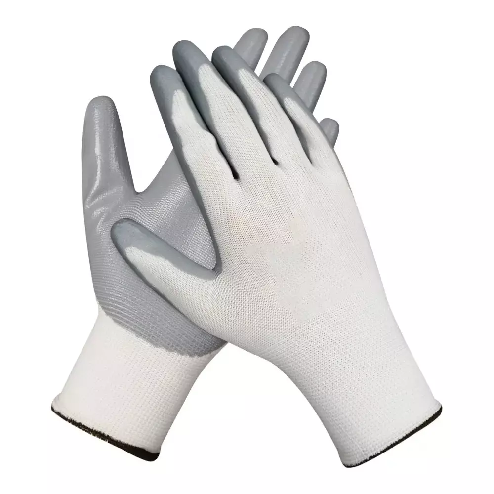 Swavind Safety Hand Gloves Durable Synthetic Fabric Latex & Nitrile Coated Palm with Abrasion Resistance Grey & White Free Size (Pack of 120 Pair)