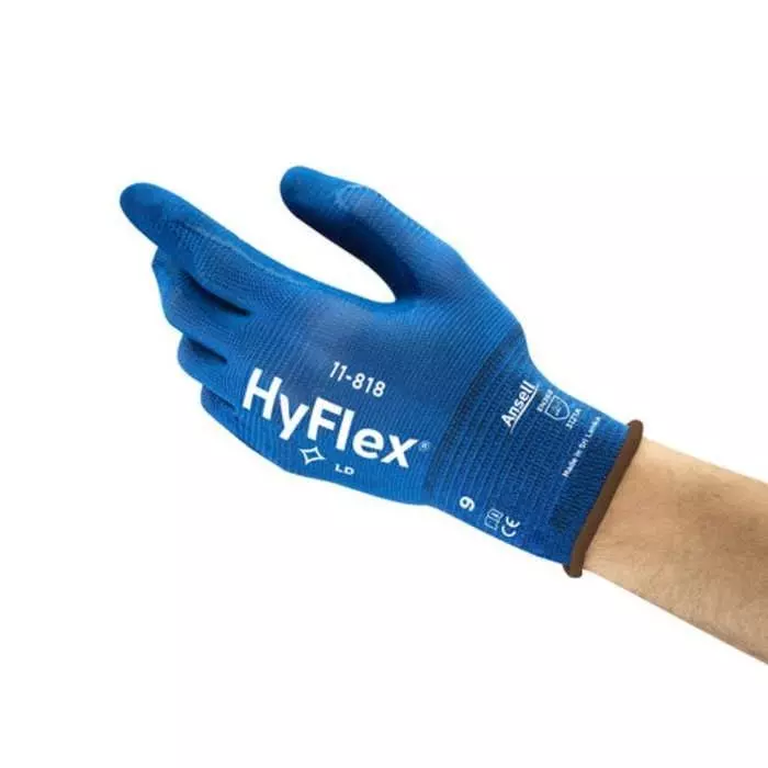 Ansell Blue Nylon, Spandex Nitrile Coating Work Gloves, HyFlex 11-818