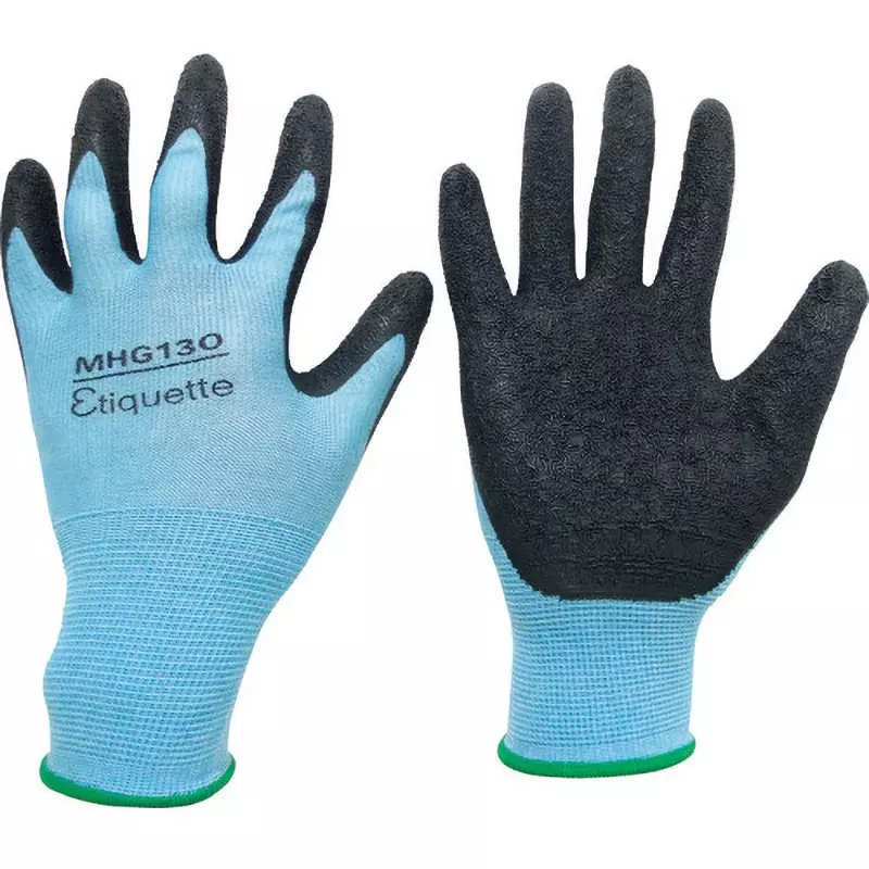 MIDORI Work Gloves Sky Blue / Black M Size 23.5 cm Palm Circumference, polyester, MHG-130-ETIQUETTE-M