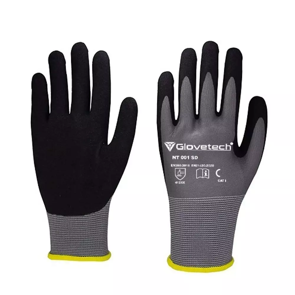 Glovetech Nitrile Coated Gloves Sandy Finish Coated Black XXL Size, NT 001 SD (Pack of 480 Pair)
