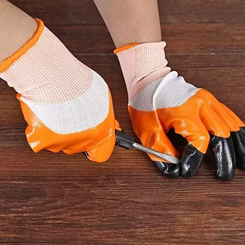 Swavind Safety Hand Gloves Synthetic Latex-Nitrile Coated with Abrasion Resistance Tiger Print Free Size