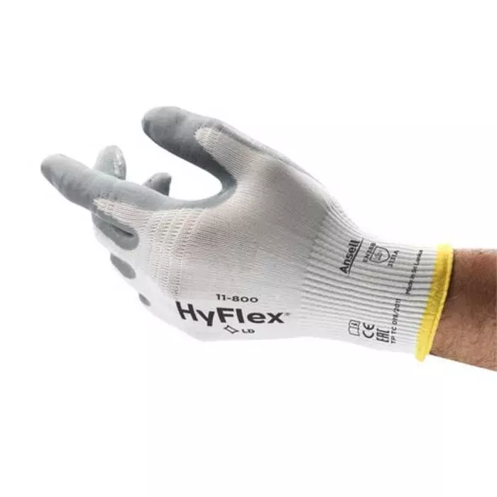 Ansell HyFlex 11-800 Grey Nylon Breathable Gloves Size 7 Foam Nitrile Coating, 11800070