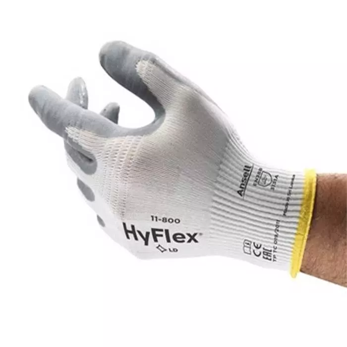Ansell HyFlex 11-800 Grey Nylon Breathable Gloves Size 8 Foam Nitrile Coating, 11800VP080