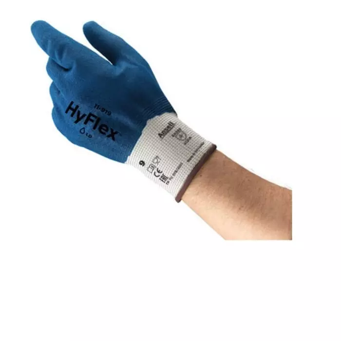 Ansell HyFlex 11-919 Blue Nylon Oil Resistant Gloves Size 6 Nitrile Coating, 11919060