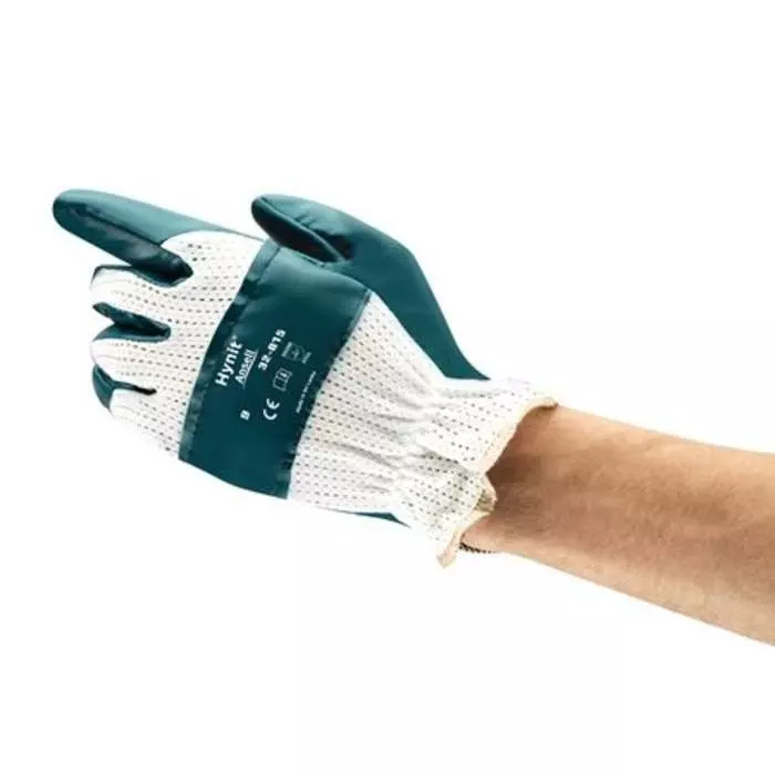 Ansell Hynit 32-815 Blue Polycotton Abrasion Resistant Gloves Size 7.5 Nitrile Coating, 32815075