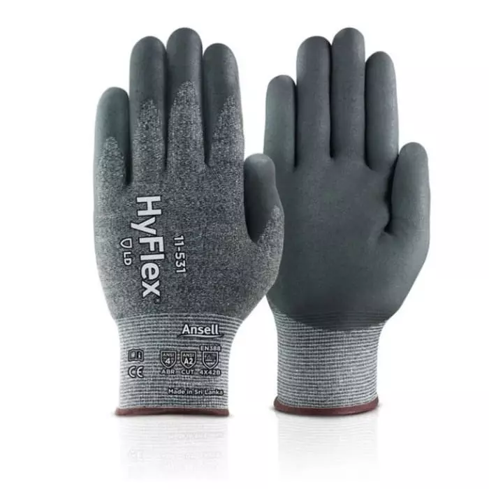 Ansell HyFlex 11-531 Black Glass Fiber HPPE Nylon Spandex (Liner) Abrasion & Cut Resistant Gloves Size 6, 11531VP060