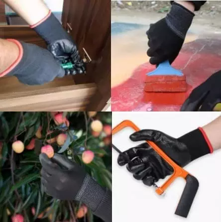 Swavind Safety Hand Gloves Latex-Nitrile Blend Latex-Nitrile Coated Palm with Abrasion Resistance Black Free Size