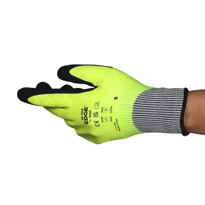 Ansell EDGE 48969 Black Yellow Nylon Cut Resistant Work Gloves Size 9 Nitrile Coating, 48969090