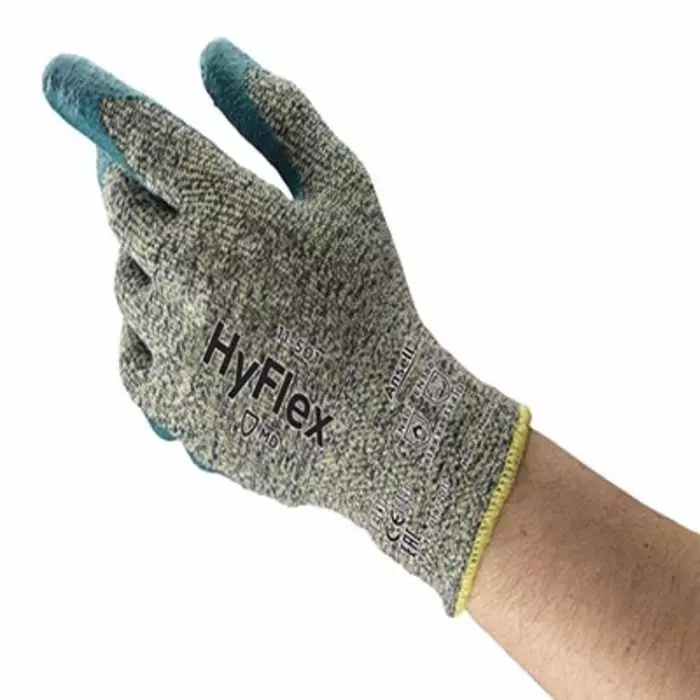Ansell HyFlex 11-501 Blue Grey Kevlar Spandex Stainless Steel Cut Resistant Gloves Size 11 Nitrile Coating, 11501110