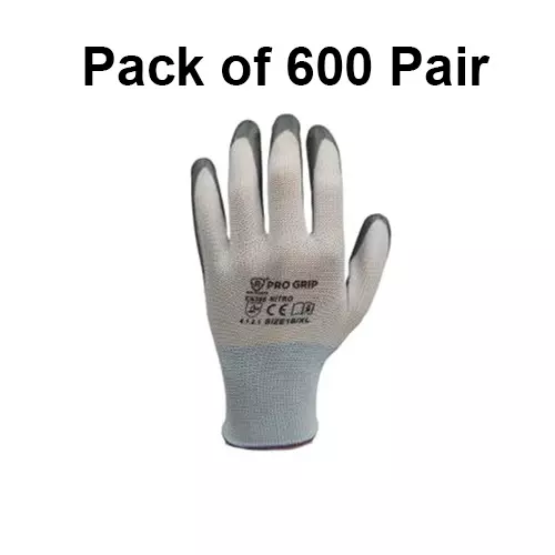 PRO GRIP By ROCKSAFE Safety Hand Gloves 13 Gauge Polyester Level 1 Nitrile Coating White & Grey Free Size, ECO (Pack of 600 Pairs)