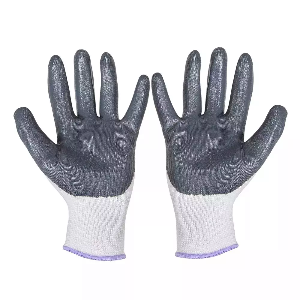 BEGGOSAFE Safety Hand Gloves Nitrile Coated Cotton Material White & Grey Free Size