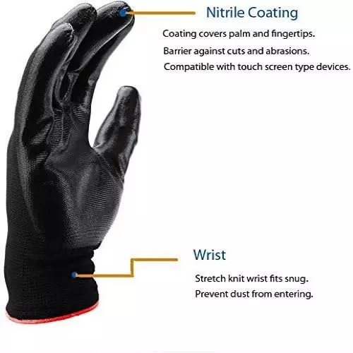 Swavind Safety Hand Gloves Latex-Nitrile Blend Latex-Nitrile Coated Palm with Abrasion Resistance Black Free Size (Pack of 120 Pair)