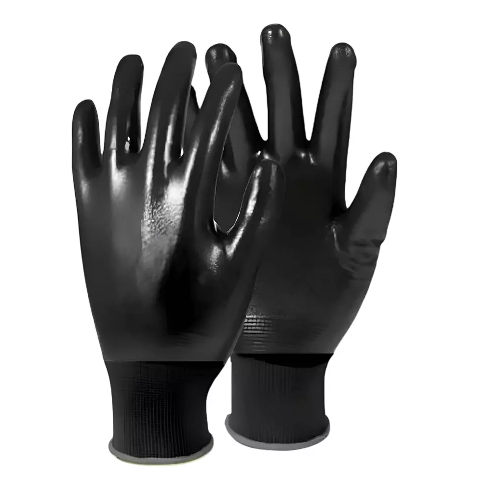 Swavind Safety Hand Gloves Durable Synthetic Fabric Full Latex + Nitrile Coating with Abrasion Resistance Full Black Free Size (Pack of 120 Pair)