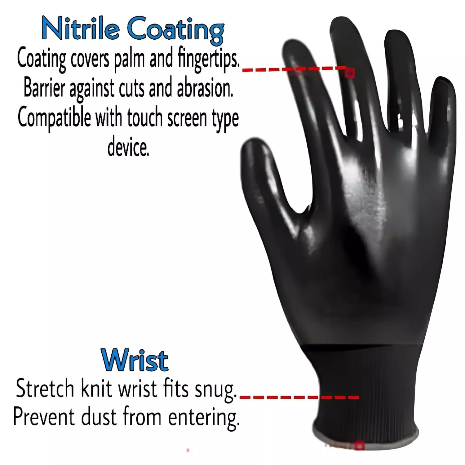 Swavind Safety Hand Gloves Durable Synthetic Fabric Full Latex + Nitrile Coating with Abrasion Resistance Full Black Free Size (Pack of 120 Pair)