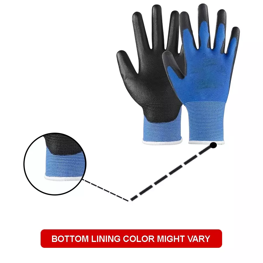 Swavind Safety Hand Gloves Strong Synthetic Fabric Latex & Nitrile Coated Palm with Abrasion Resistance Blue & Black Free Size (Pack of 600 Pair)
