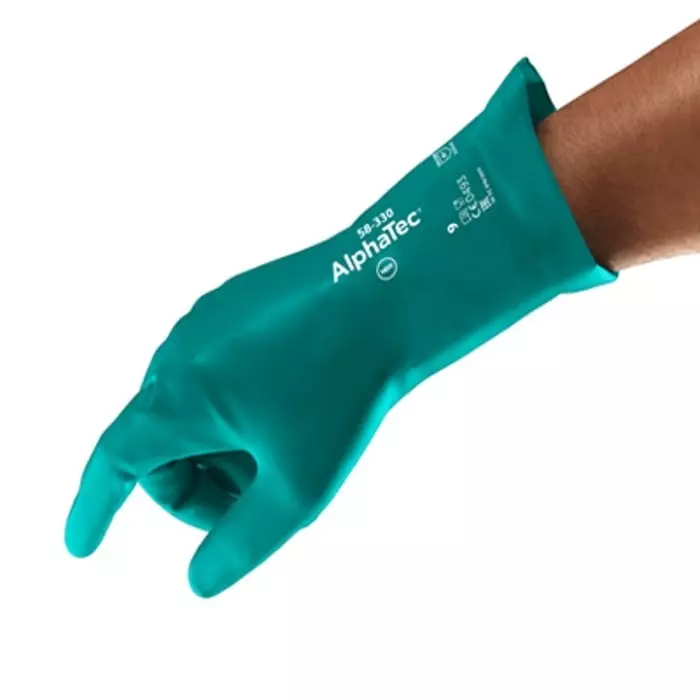 Ansell AlphaTec 58-330 Green Aquadri Chemical Resistant Work Gloves Size 7 Nitrile Coating, 58330VP070